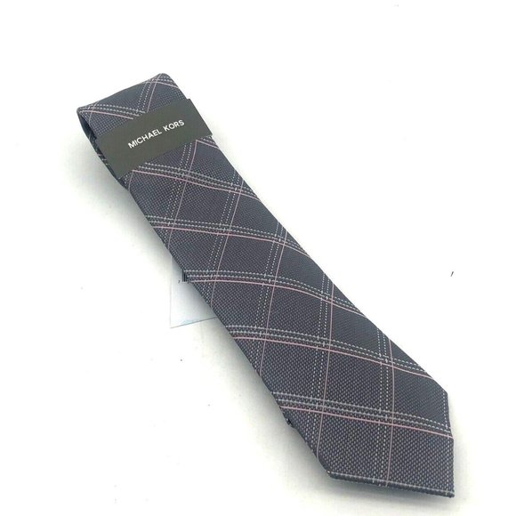 MICHAEL KORS Men's Silk Blend Tie Gray Pink Plaid NWT MSRP: $69.50 - Picture 1 of 6